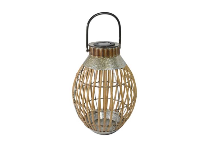 Lanterne solaire en bambou et métal – H 40 cm