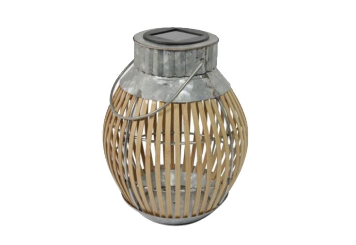 Lanterne solaire en bambou et métal – H 35 cm