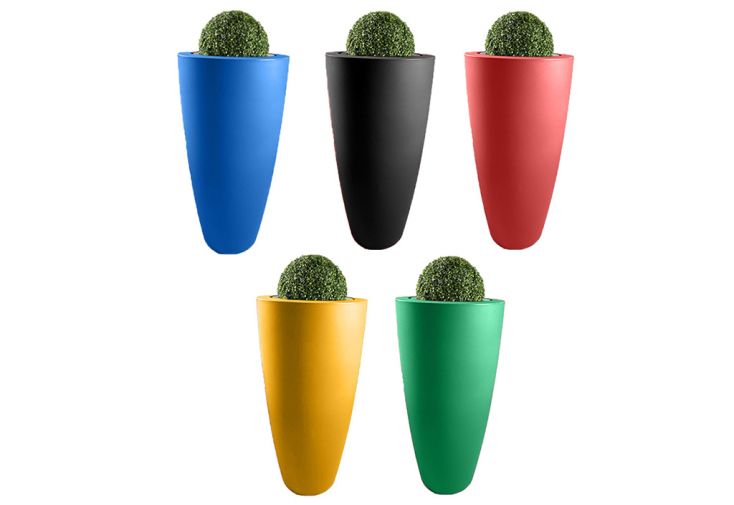 Pots de fleurs coniques en PEHD bleu, jaune, noir, vert, rouge - Lot de 5