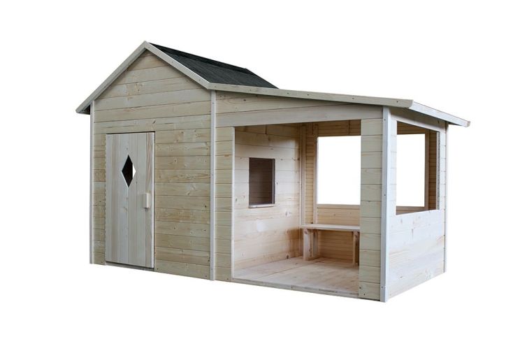 Cabane Maison d’Enfants en Bois Brut Amaryllis + Abri – 1 x 2,5 m