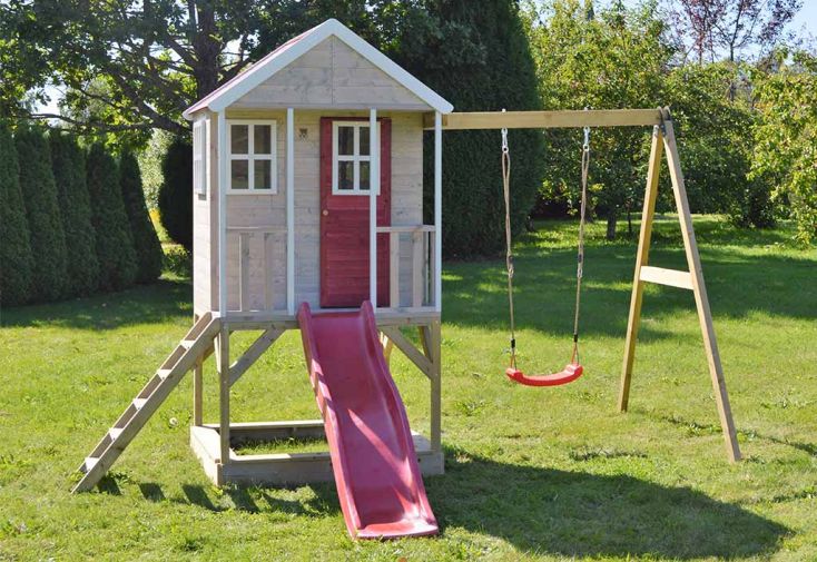 Aire de jeux en bois avec portique balançoire et toboggan Alpaka