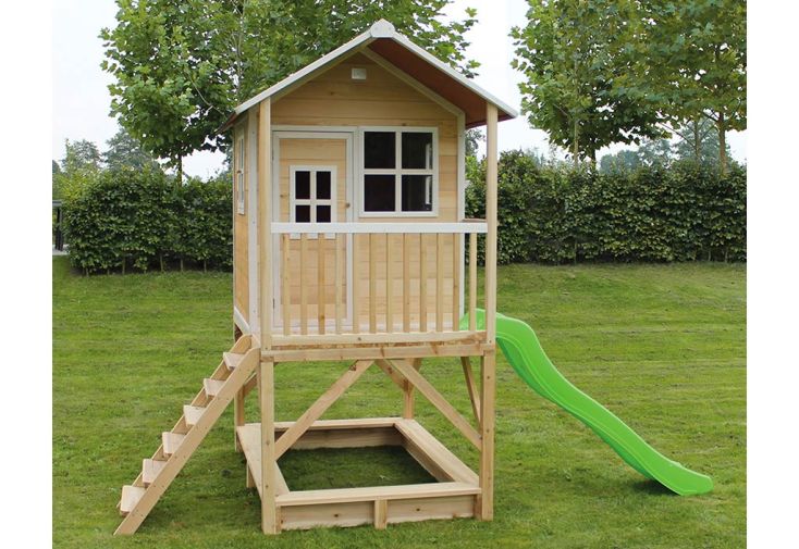 Maisonnette Enfant en Bois de Cèdre avec Toboggan Loft 500 (3 Coloris)