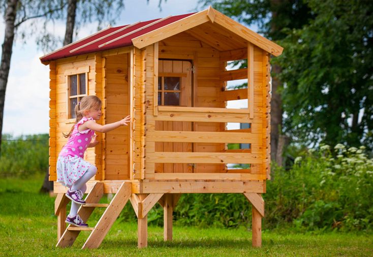Cabane pour enfant sur pilotis en bois brut 164 x 130 cm - M501B