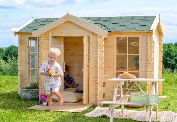 Cabane de jardin pour enfant en bois brut 235 x 176 cm - M520