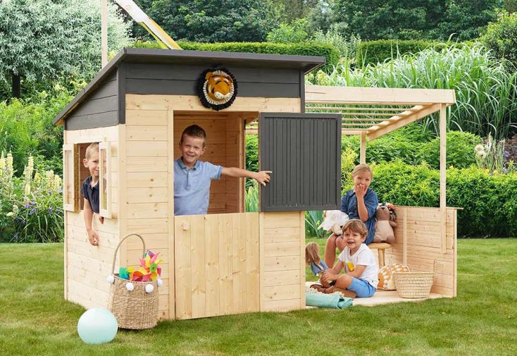 Maisonnette pour enfant en bois brut avec pergola – Santa Barbara