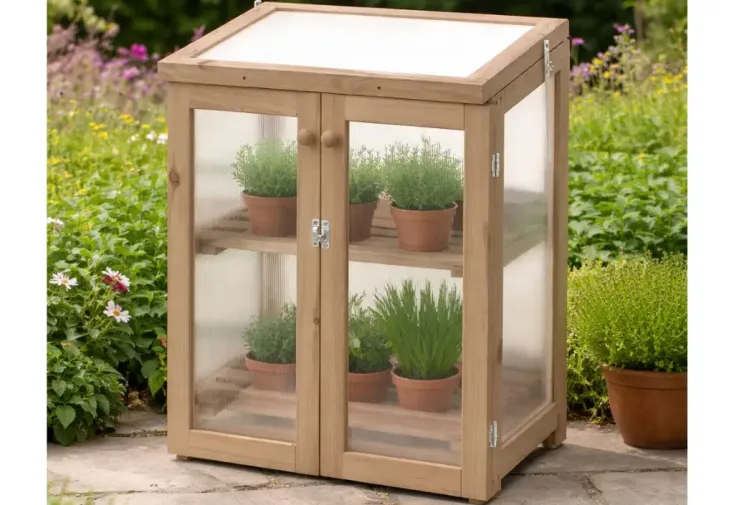Mini serre de jardin pour semis en bois et polycarbonate 2 étages