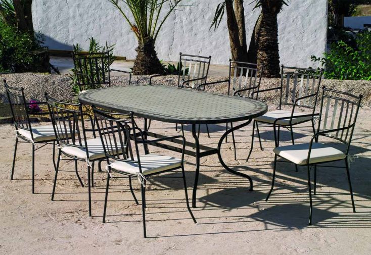 Salon de jardin en acier avec plateau mosaïque Monte-Carlo Shifa – 8 places