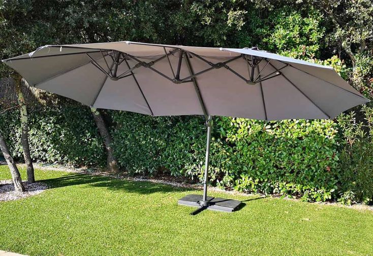 Parasol Déporté 3 Têtes 4,6 m en Aluminium et Toile Grise - Deporwide