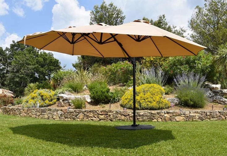 Parasol Déporté 3 Têtes 4,6 m en Aluminium et Toile Taupe - Deporwide