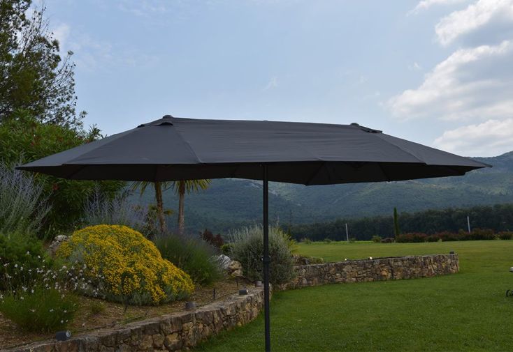 Parasol Rectangulaire 3 Têtes 4,6 m en Aluminium et Toile Grise - Wide