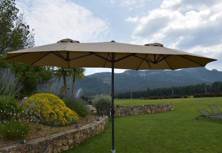 Parasol Rectangulaire 3 Têtes 4,6 m en Aluminium et Toile Taupe - Wide