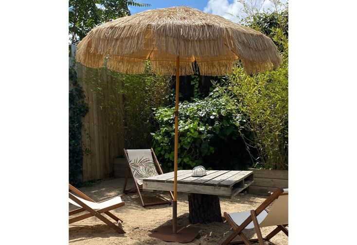 Parasol paillote de plage acier effet bois 200 cm - Hawaï