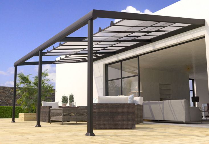 Pergola en aluminium et polycarbonate adossée 3,5 x 6 m - Edena