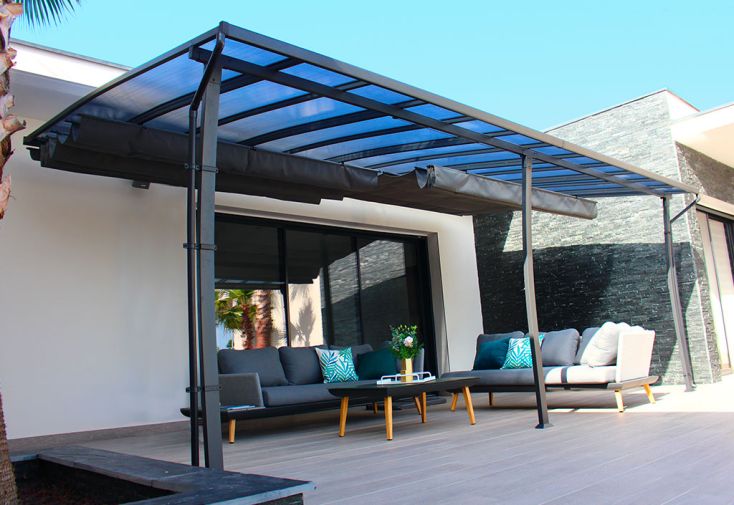 Pergola alu, acier et polycarbonate adossée Stockholm 21 m²