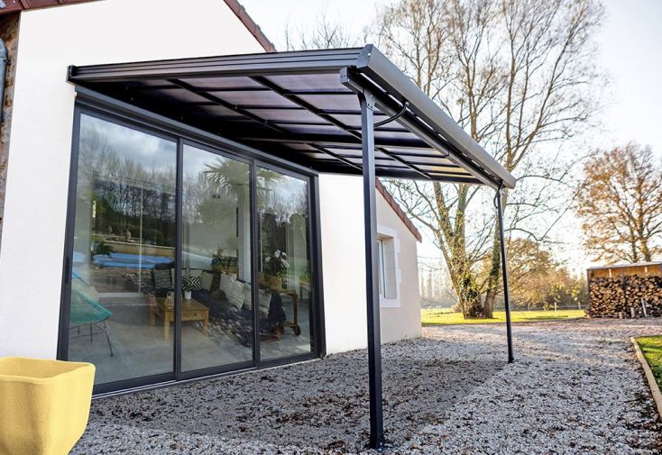 Pergola adossée aluminium et toiture polycarbonate amovible 12,04 m²