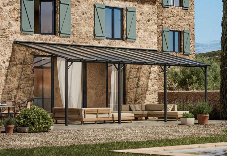 Pergola adossée en aluminium et polycarbonate Harmonie – 23 m²