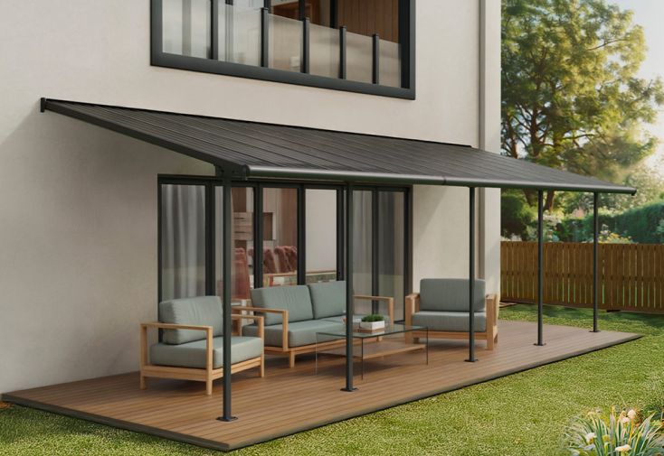 Pergola adossée aluminium et polycarbonate 25 m² - Capri Palram-Canopia