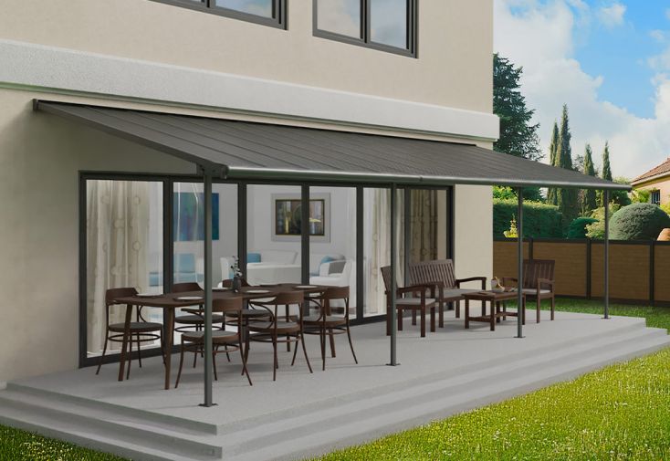 Pergola adossée aluminium et polycarbonate 27 m² - Capri Palram-Canopia