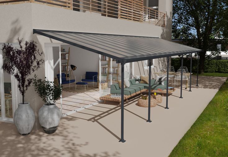 Pergola adossée en aluminium Fiera Patio grise - 3 x 10,3 m