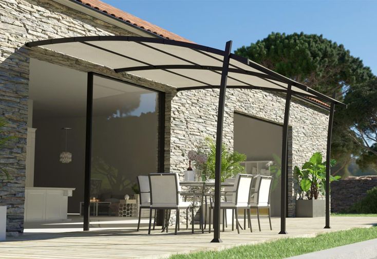 Pergola adossée en aluminium 3,5 x 4 m - Kyoto - Couleurs du Monde