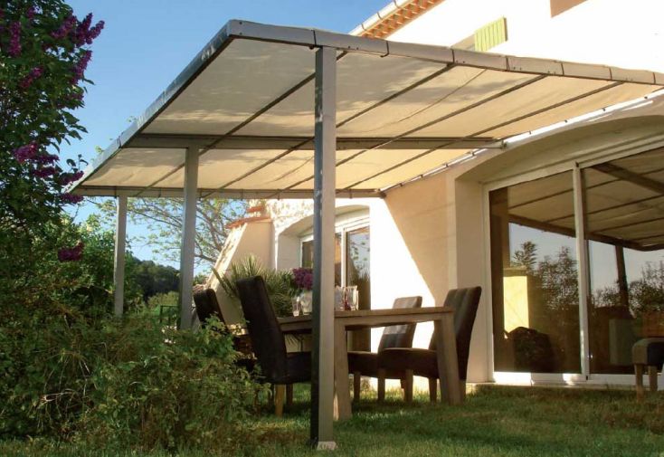 Pergola aluminium et acier avec toile adossée 14 m² - Phoenix