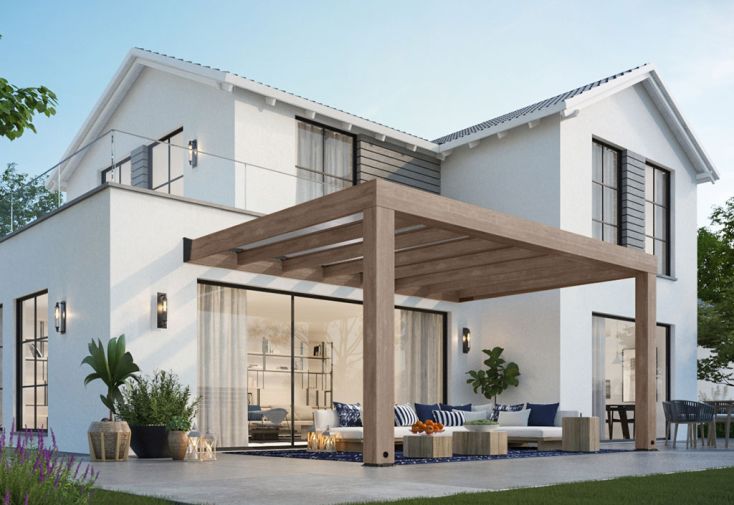 Pergola adossée en bois de cèdre et polycarbonate Helsinki – 14,1 m²
