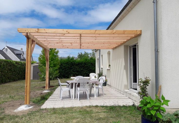 Pergola adossée en bois Douglas - L : 4,00 m – Occitanie 2 poteaux