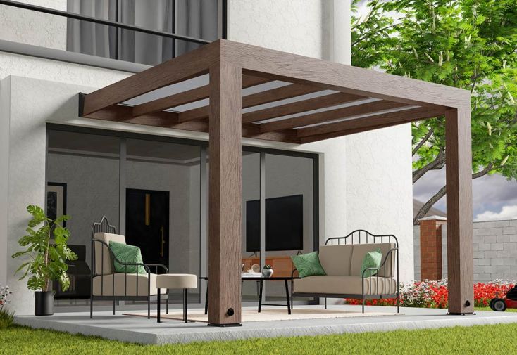 Pergola adossée en bois de cèdre et polycarbonate Helsinki – 10,2 m²