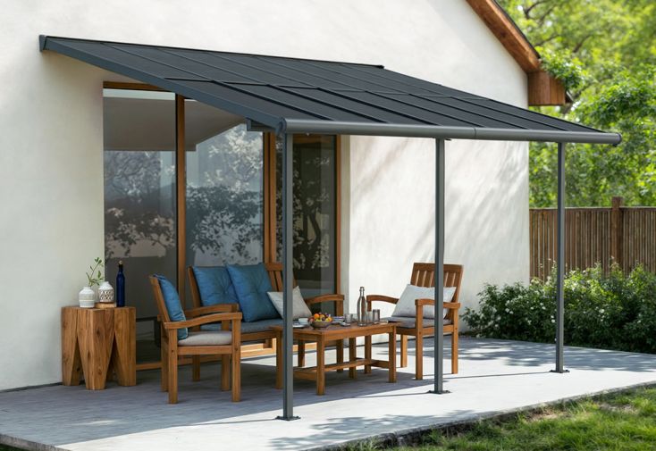 Pergola adossée avec toit rétractable en polycarbonate Sierra – 12,9 m²