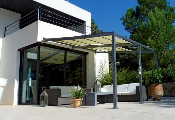 Pergola Adossée Modulable en Aluminium avec Stores Philadelphia 14 m²