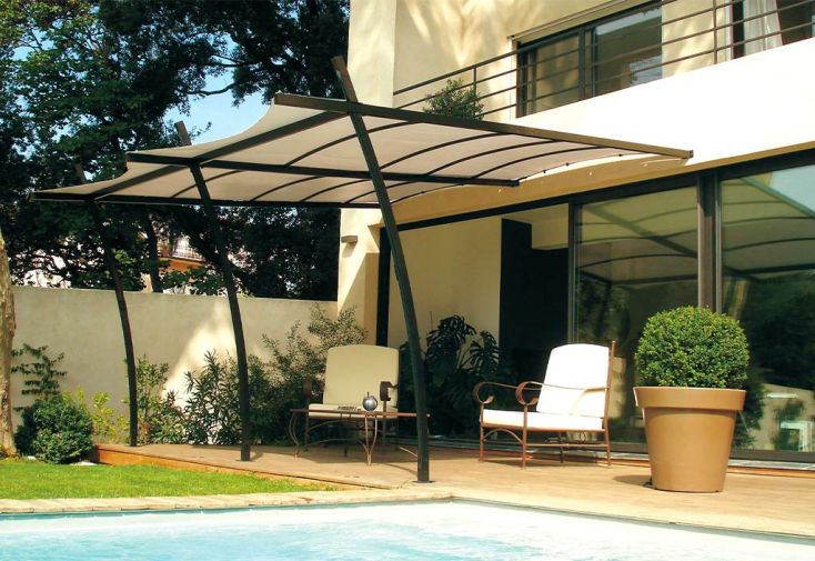 Pergola adossée 4 x 3 m en acier avec toile 640 gr/m² - Sydney