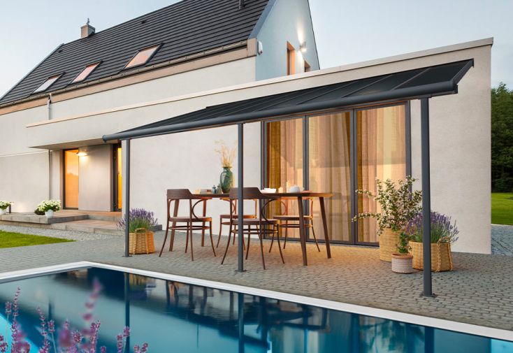 Pergola adossée aluminium et polycarbonate 16 m² - Capri Palram-Canopia