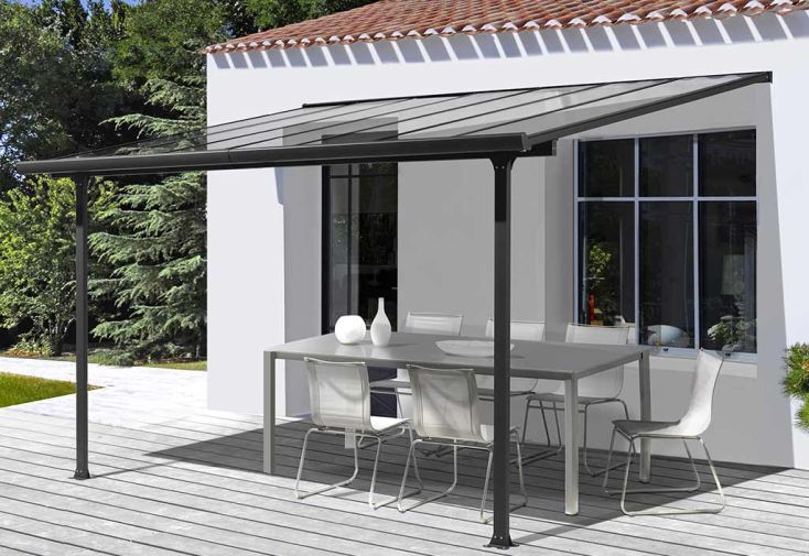 Pergola aluminium et polycarbonate adossée 9,21 m²