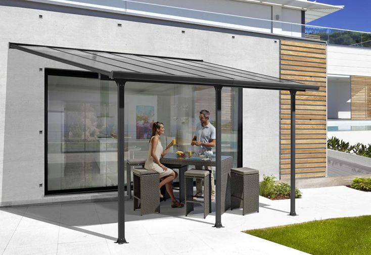 Pergola aluminium et polycarbonate adossée 15,38 m²