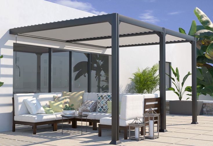 Pergola bioclimatique adossée en aluminium 3 x 4 m - Savannah - Couleurs du  Monde