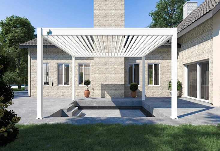 Pergola bioclimatique Ombréa en aluminium 4 x 4 m autoportée - Blanche