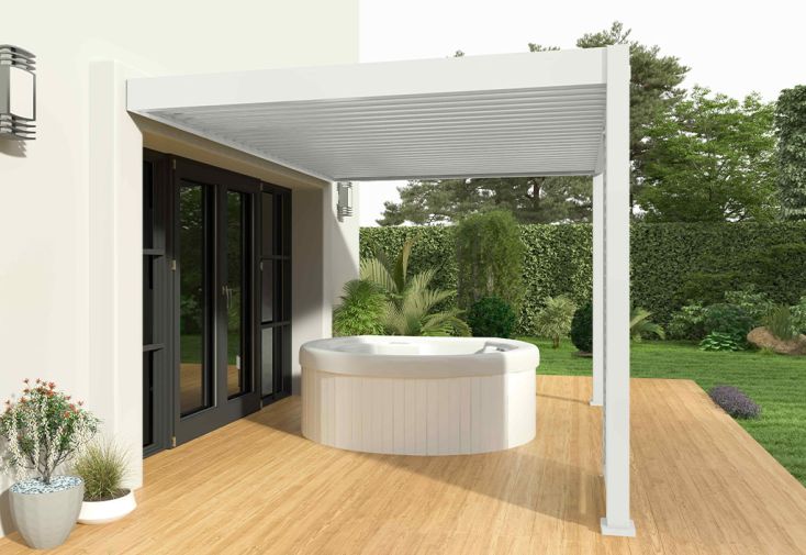 Pergola bioclimatique Ombréa en aluminium 3 x 4 m adossée - Blanche