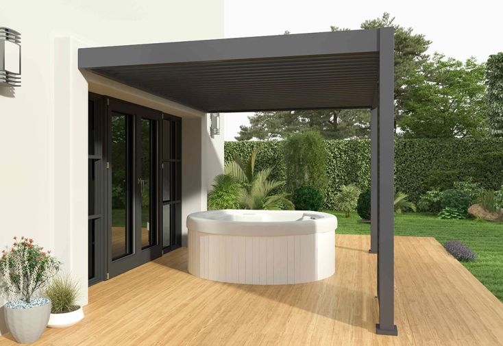 Pergola bioclimatique Ombréa en aluminium 3 x 4 m adossée - Anthracite