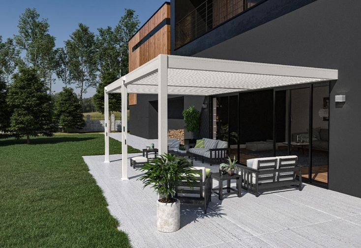 Pergola bioclimatique Ombréa en aluminium 4 x 6 m adossée - Blanche