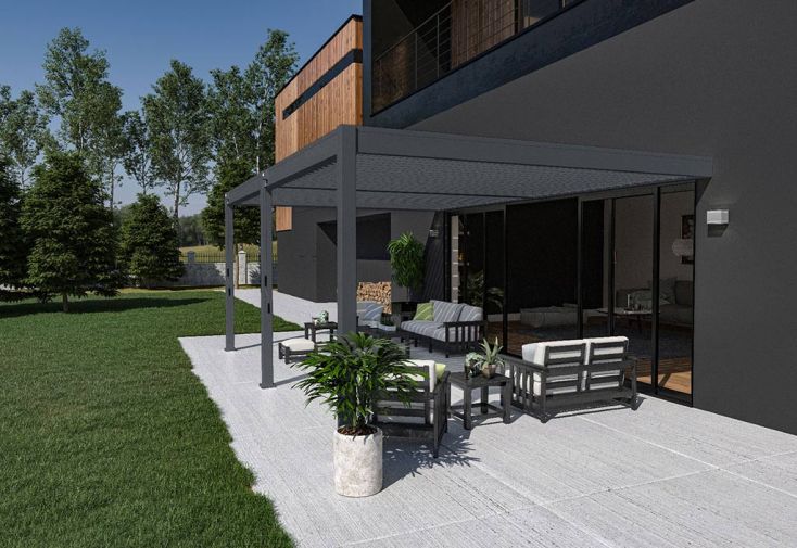 Pergola bioclimatique Ombréa en aluminium 4 x 6 m adossée - Anthracite