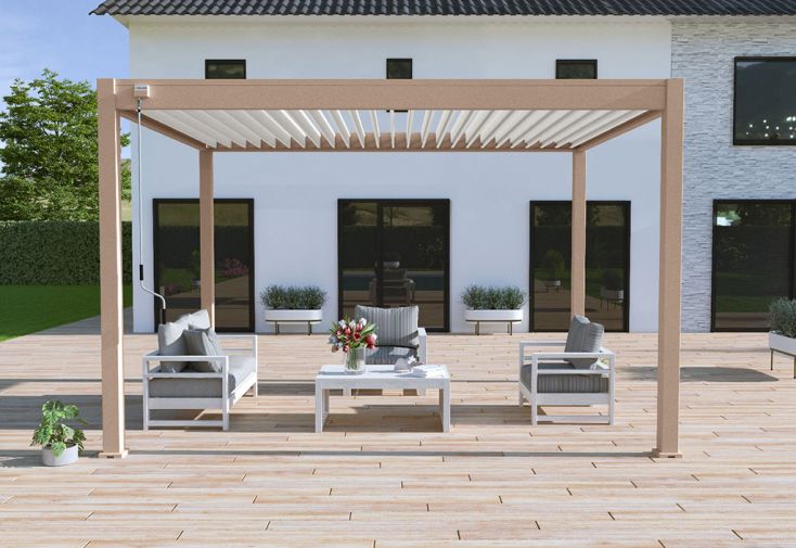 Pergola bioclimatique Ombréa en aluminium 3 x 4 m autoportée - Beige agathe