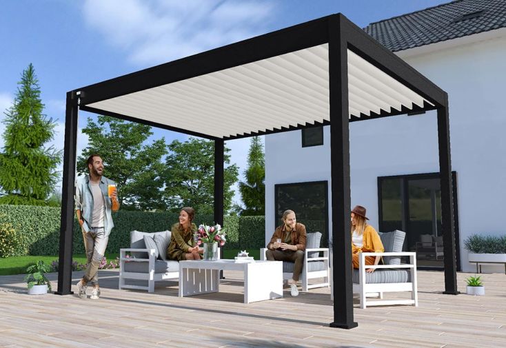 Pergola bioclimatique Ombréa en aluminium 3 x 4 m autoportée - Noir charbon