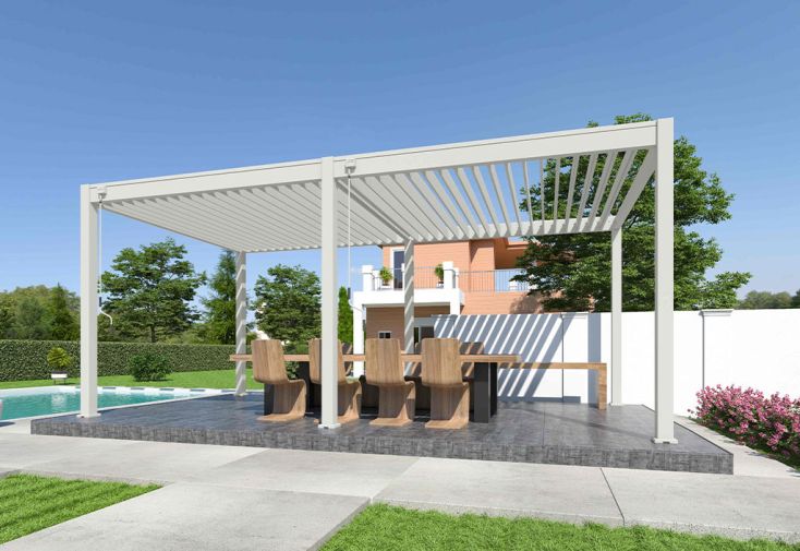 Pergola bioclimatique autoportée Ombréa en aluminium blanc – 6 x 3 m