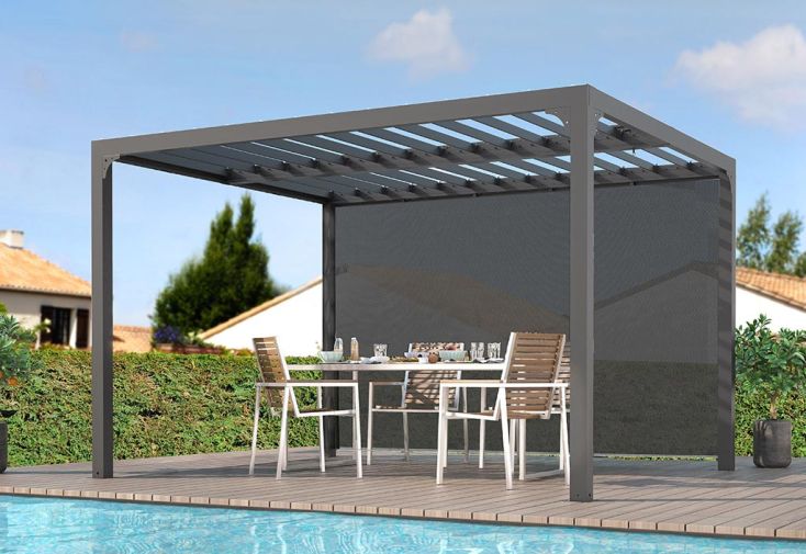 Pergola bioclimatique lames orientables en aluminium + store 11 m²