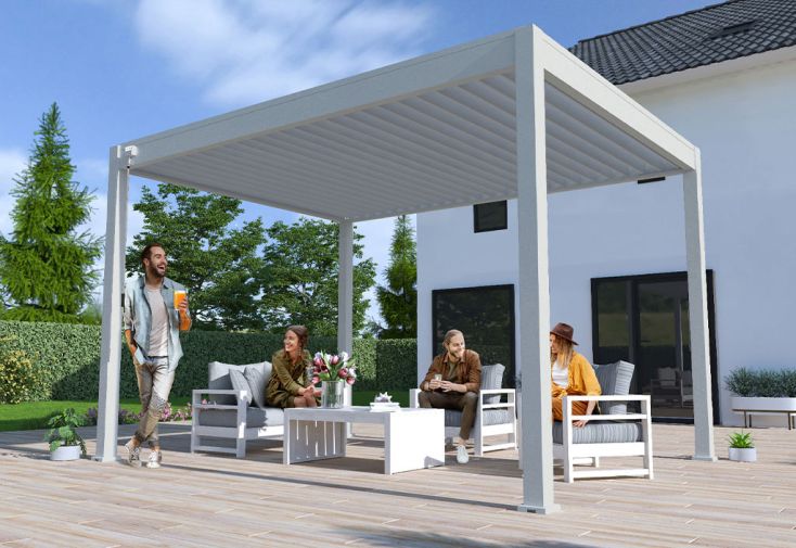 Pergola bioclimatique Ombréa en aluminium 3 x 4 m autoportée - Gris perle