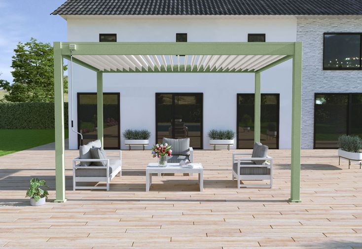 Pergola bioclimatique Ombréa en aluminium 3 x 4 m autoportée - Vert jade