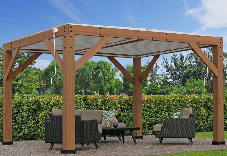 Pergola bioclimatique en bois et aluminium Karl –13,2 m²