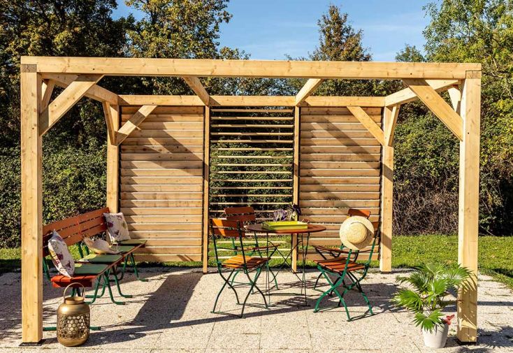 Pergola bioclimatique en bois Douglas 10,6 m² - Façade