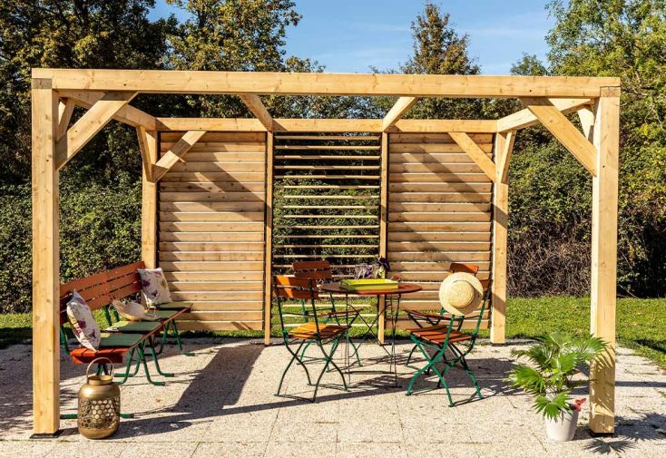 Pergola bioclimatique autoportée bois Douglas 12,20 m² - Toiture - Habrita