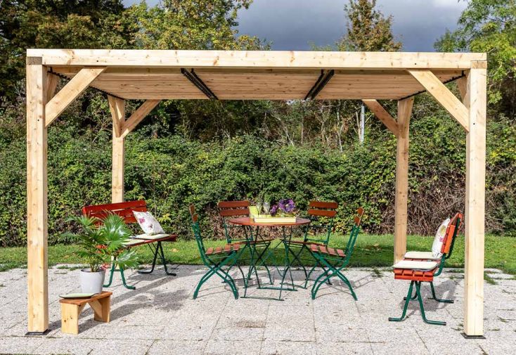 Pergola bioclimatique en bois Douglas 10,6 m² - Toiture